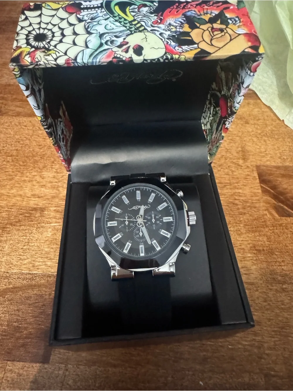 Ed Hardy Black and Silver Men's Chronograph Watch